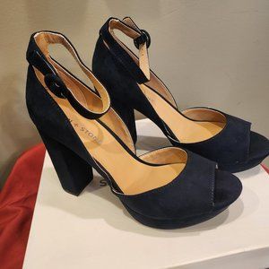 Sun & Stone, Navy - Blue Suede, Block Platform, size 7.5 wide